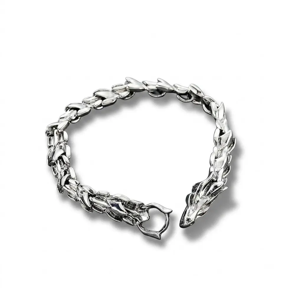 Men's Dragon Head Bracelet Silver Tone Steel Punk Rock Hip Hop Dragon Bone Link Bracelet Chinese Zodiac Dragon Scaled Bracelet Heavy Metal Motorcyclist Jewelry Gift for Boyfriend men