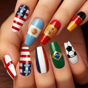 Football Theme Nail Art, Detachable False Nails Sj13, European & American Style, Removable Manicure Stickers, Model Xinghao T359