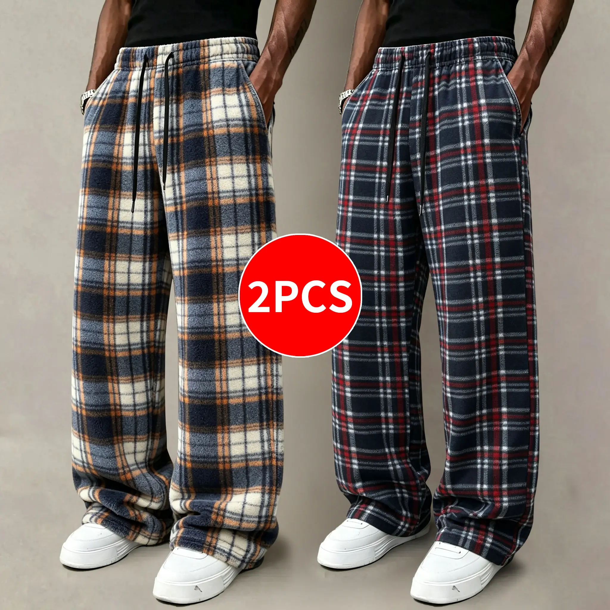 Light blue/white check + red/white check