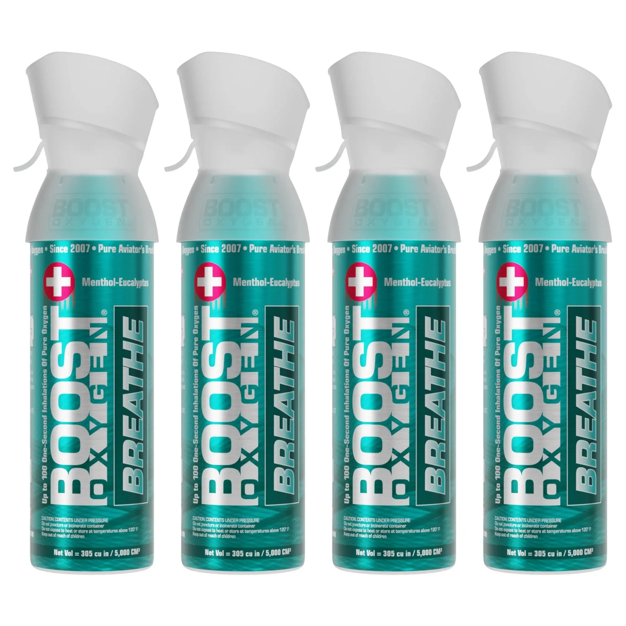 Boost Oxygen Natural Portable 5-Liter Pure Oxygen Canister, Menthol (4 Pack)