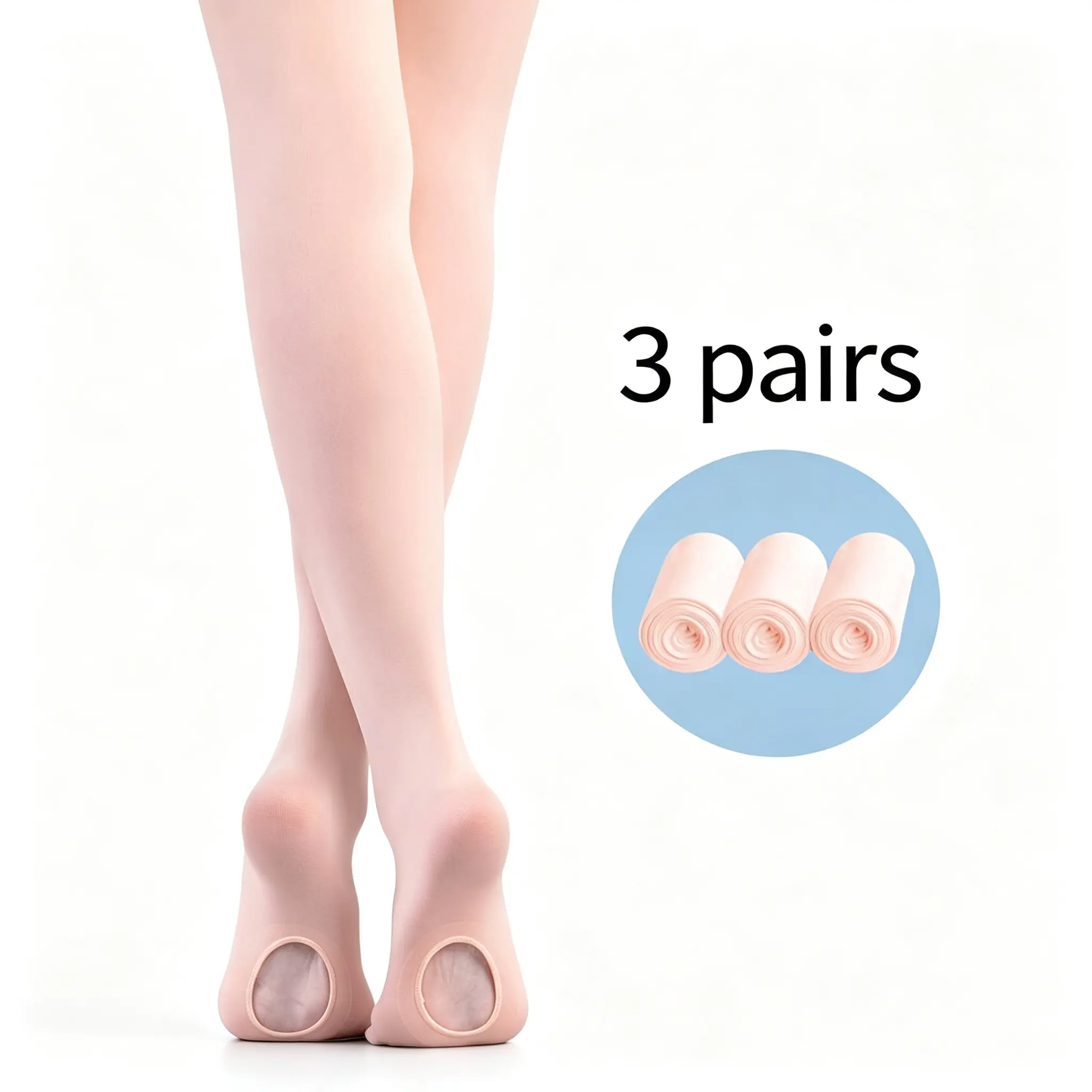 Girls' Professional Ballet Tights 3-Pack - Ultra Stretchy, Anti-Snagging, Soft Breathable Nude Pink Sheer Dance Pantyhose with Hole-Design for Toddlers, Ballet Class & Dance Exams