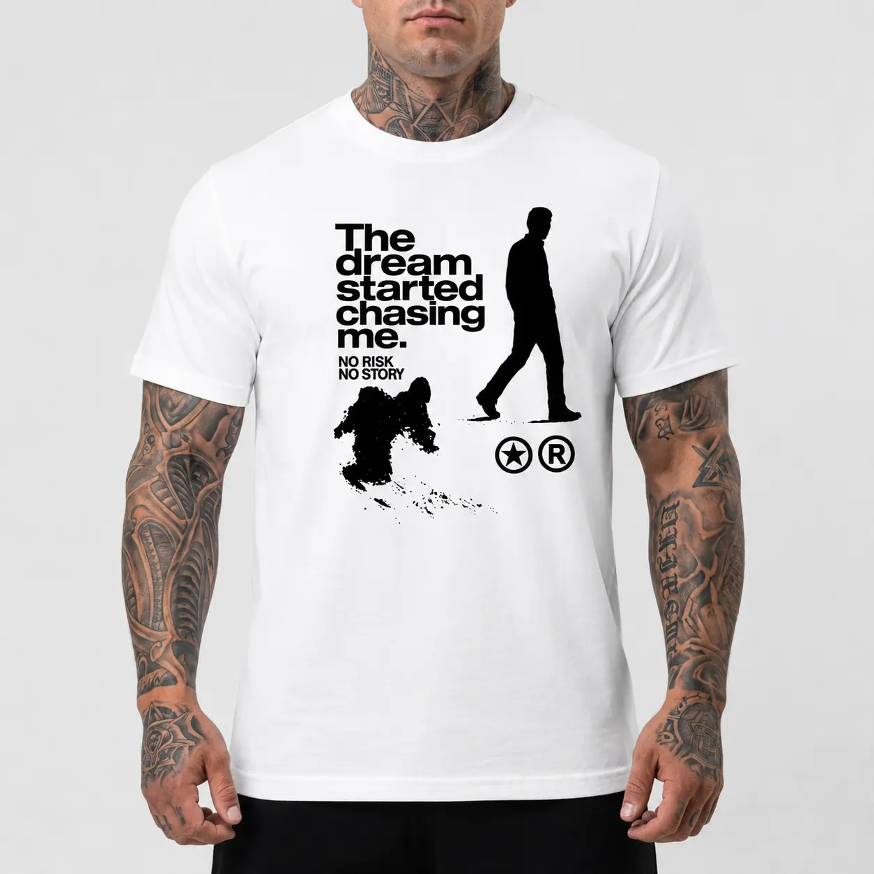 The Dream Started Chasing Me T-Shirt | Sarcastic No Risk No Story Streetwear Graphic Apparel | Gildan 5000 Unisex Tee Heavy Cotton Clothing Top | Summer Trendy Multi-Color Slogan Tee