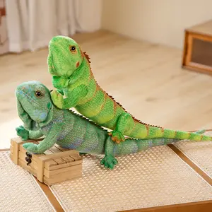 Lifelike Green / Brown Iguana Lizard Figurine Model Cute Reptile Lizard Plush Toys Simulation Animal Stuffed Doll Boys Gifts