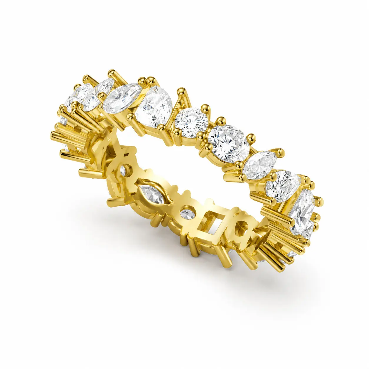 PAVOI 14K Gold Plated Eternity Ring for Women - Mixed Shape Cubic Zirconia Band