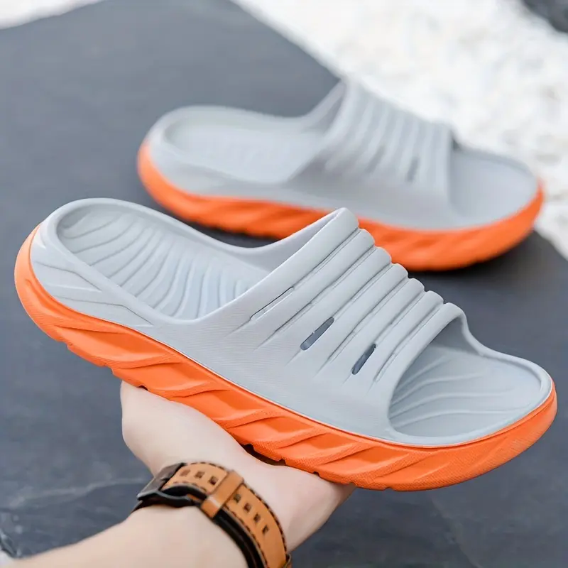 Chic Clogs Men's Slip-On EVA Clogs - Lightweight Breathable Ventilation Holes, Non-Slip Sole, Grey & Orange Colorway for Outdoor Beach Casual Wear - Size 49 (US Men's 10-12), Summer Slipresistant Footwear | Sporty Look | Ventilated Design,