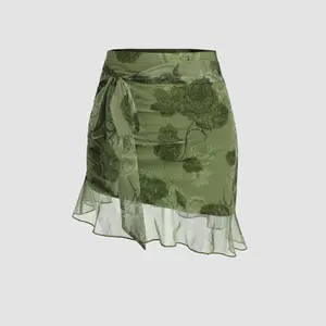 Cider [5 colors, size 0-26] Chiffon High Waist Floral Knotted Mini Skirt
