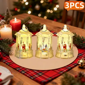 3-Piece Vintage Christmas Light Set with LED Tea Light Design Featuring Santa Claus, Reindeer, and Snowman | Palace Design Indoor Home Decor Tabletop Holiday Cottage Ornament Perfect for Festive Decorations and Home Ambiance Christmas Decorations