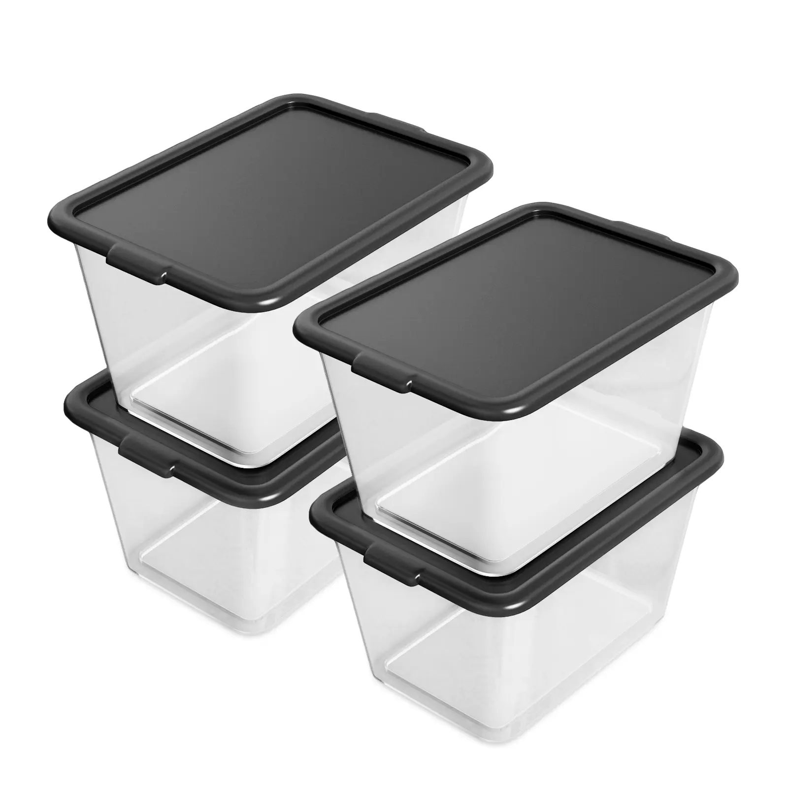 Storage Totes with Lids Made in USA 14.5-Gallon 58-Quart 4-Pack Clear Plastic Bins with Black Lids Durable See-Through Design for Home Office and Garage BPA-Free Heavy-Duty Polypropylene