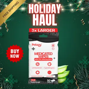 【Holiday Season】Petazy 2% Chlorhexidine Wipes for Dogs 3X Larger | Yeast Infection Ringworm Fungus Hot Spot Itch Relief | Medicated Antibacterial Antifungal Extra Gentle Soothing Topical Wipes for Dog Cat | 50 Wipes