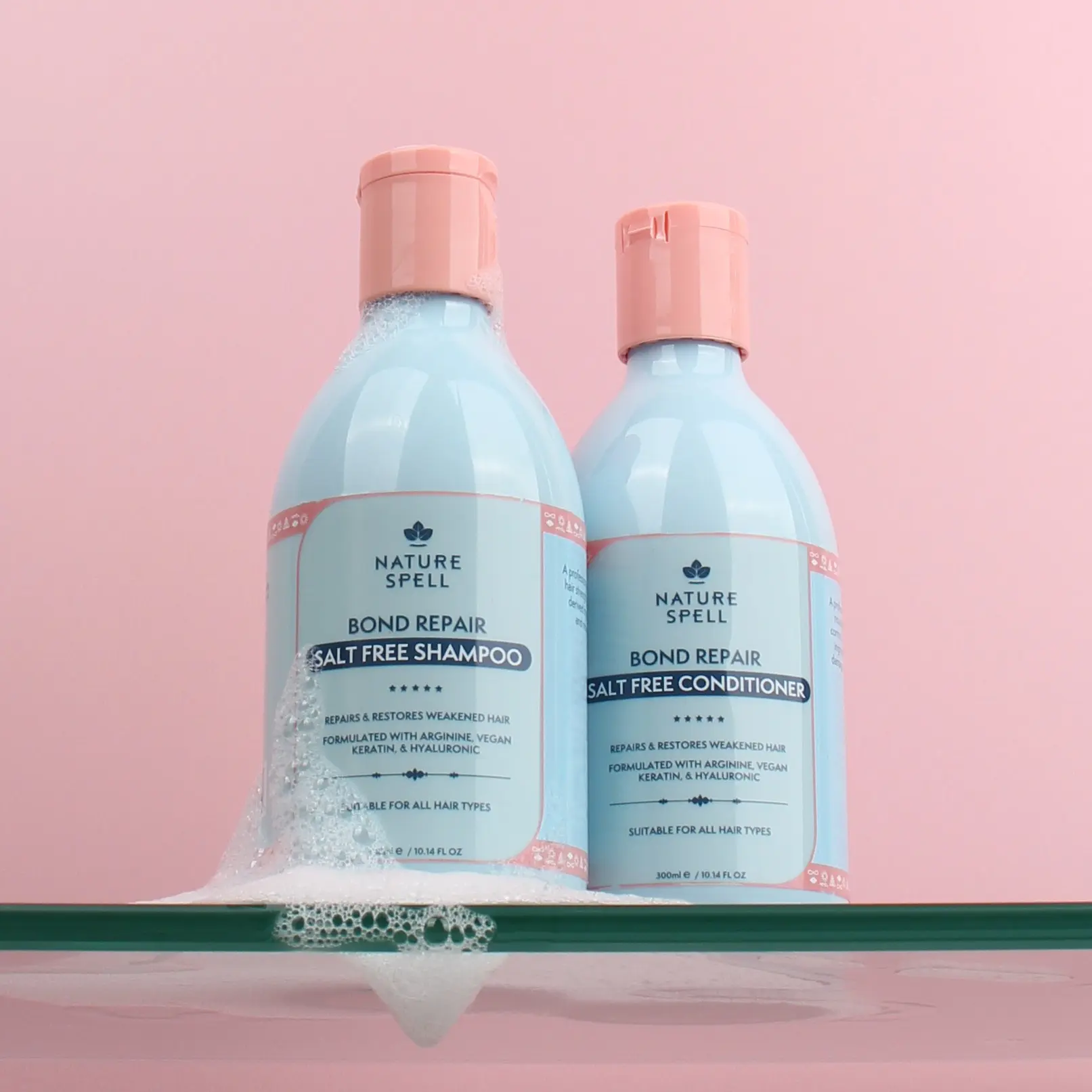 Nature Spell Bond Repair Wash Day Restoring Duo Shampoo and Conditioner Vegan Keratin & Sulphate Free for Damaged and Coloured Hair