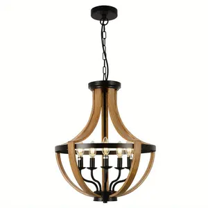 2024 Rustic Wood Grain Chandelier - Adjustable Height, Dimmable, 110V-240V, Semi-Flush Mount, Metal Shade, E12 Base, Switch Control, Detachable, for Kitchen Island, Dining Room, Living Room, Bedroom, and Foyer