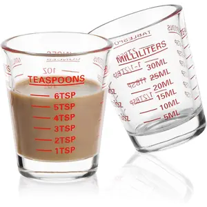 Shot Glasses Measuring Cup Set 2PACK Espresso Shot Glasses Liquid Heavy Glass 26-Incremental Measurement 1 OZ, 2 TBS, 6 TSP, 30 ML Kitchen Tools (Red)