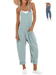 Renaishow Women's Casual Jumpsuits Summer Rompers Trendy Vacation Outfits Travel Clothes with Pockets for Comfortable Wear