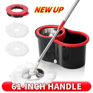 Spin Mop And Bucket Set with Wringer, 360° Rotating Mop Bucket System, Includes 3 Microfiber Mop Refill Heads And A 61-Inch Adjustable Stainless Steel Handle, Ideal for Bathroom Use, Efficient Floor Cleaning, Home Cleaning