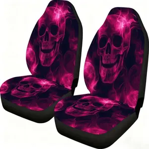 2-piece pink skull smoked car seat covers, suitable for the front seats, with a high backrest design, made of high-quality materials, suitable for sedans, SUVs and trucks, featuring Christmas Eve scare theme and Halloween theme, Car Seat Protectors
