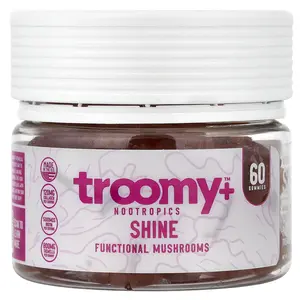 Troomy Nootropics Shine, Functional Mushrooms Gummies, White Peach Pomegranate, 60 Gummies