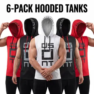 6-Pack Men's Sleeveless Hoodies - Quick Dry Gym Muscle Tank Tops for Bodybuilding & Workout