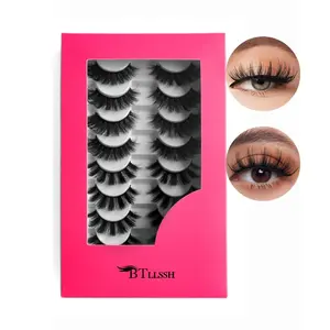 Full Volume Fluffy False Eyelashes (8 Pairs), 2 Styles Lengthened Cluster Lashes, Volumized False Eyelashes, DIY False Eyelashes for Women and Girls Eye Makeup Enhancement