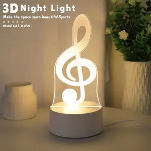 1pc 3D Glowing Music Symbol Night Light, Creative Music Theme Desktop Lamp, Energy-Saving Plastic Lamp, Modern Lighting Gift