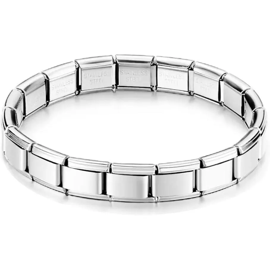 Shiny 9mm Italian Charm Starter Bracelets 18 Links DIY Customization Elastic Interlocking Stainless Steel Modular Charm Bracelet Link