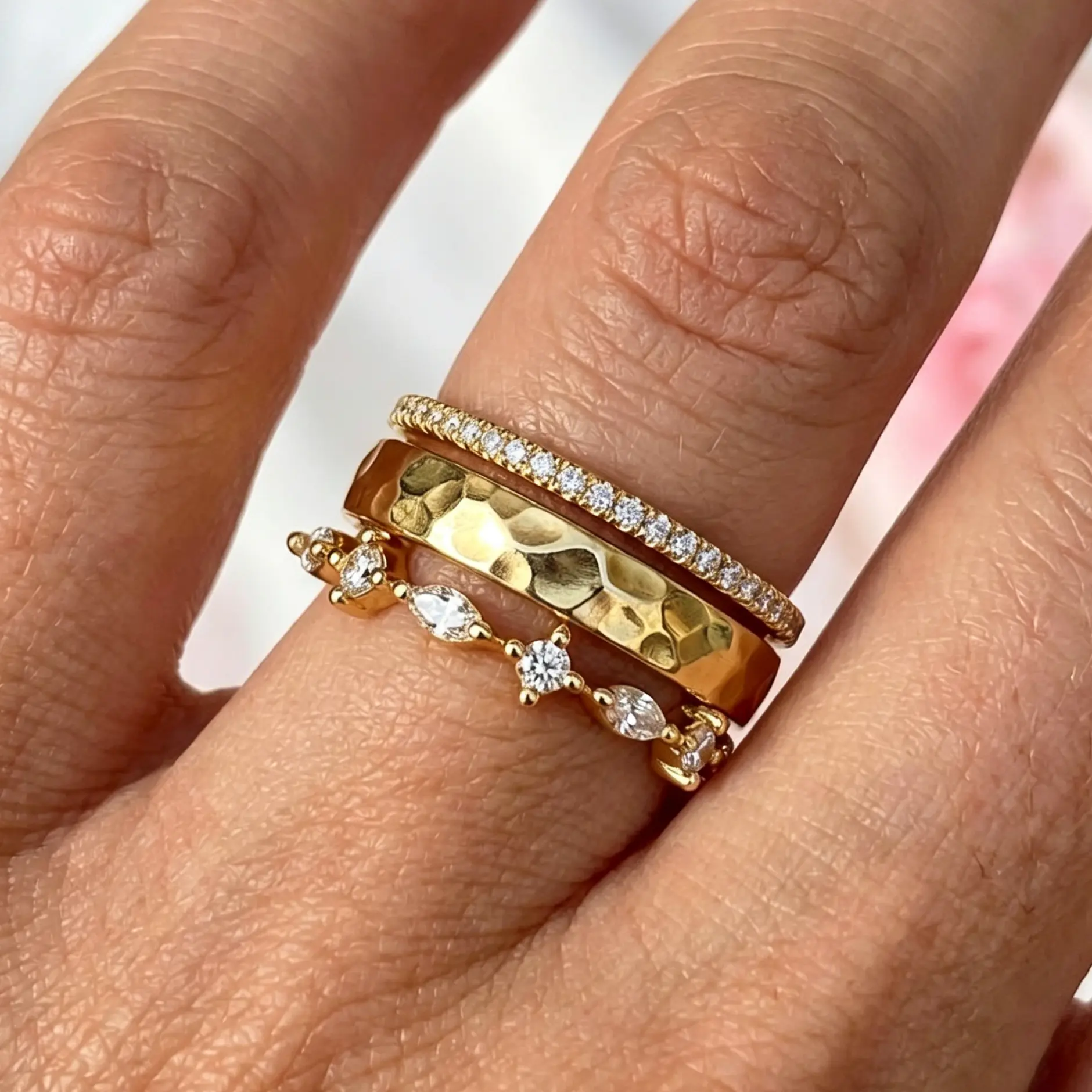 3PCS Stackable Rings for Women, Dainty 14K Gold Plated Finger Rings, Trendy Stackable Thumb  Ring Set, Hypoallergenic Band Jewelry Gifts Fashion Accessories Size 7-10