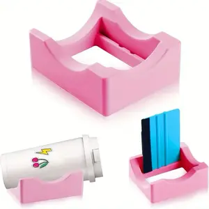 Set-varios colors available- Silicone Cradle with Built-in Slot and Felt Edge Scraper  to customize cups using Vinyl Stickers on Bottles and Glasses -