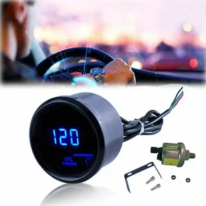 2" 52mm Vehicle Oil Pressure LED Gauge Kit - Black Car/Truck Digital Blue LED Unit, Smoked Lens, High-Precision Durable Aluminum, USA °F, Battery Repair Tool, Fiber Optic Headliner Star, Alternator Tester