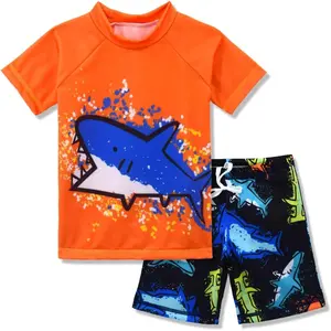 L-AD054   Boys Two Piece Rash Guard Swimsuits Kids Short Sleeve Sunsuit Swimwear Sets