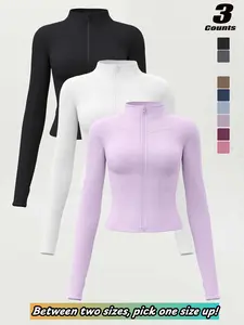 Women's All-Season Sporty Jacket, Long Sleeve Slim-Fit, Thumbhole Design, Running Yoga Sports Outerwear, S-3xl, “Size Up for a Better Fit”