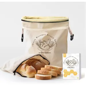 Bread Bags for Homemade Bread - 2 Packs XL Reusable Organic Beeswax Cotton Sourdough Bag, Homesteading Sourdough Bags with Sealing Zip to Keep Fresh