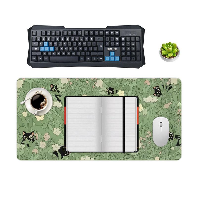 Cute Black Cat Green Mouse Pad Gaming Mousepad 31.5 x 11.8in Large Mouse Pad for Keyboard and Mouse with Anti-Slip Rubber Base, Keyboard Pad XL Mouse Mat for Home and Office