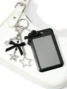 Y2K star bow card holder, Retractable badge holder, with sliding retractable cover, bag charm and keychain, fits ID, bank and work cards. Perfect for nurses, doctors, office workers, gift for birthdays, festivals and back-to-school season