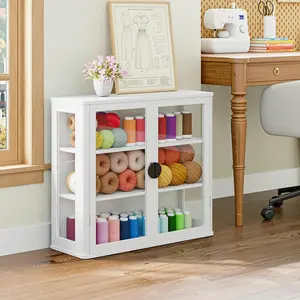 Modern Engineered Wood Craft Cabinet - Summervibes Multi-Purpose Storage Unit with Adjustable Shelves, Sewing Organizer for Craft Room, Floor/Wall Mounted