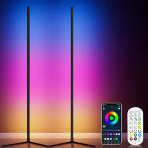 2 count RGB Corner Floor Lamp, 64.5" RGB Color Changing Mood Light  APP and Remote Control Music Sync LED 398 Dimmable Modes Modern Floor Lamp for Living Room, Light Timing