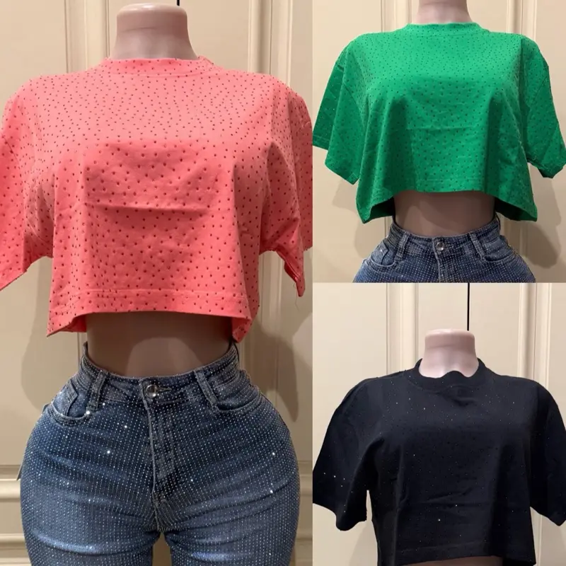 Lilian Rhinestone Oversized Crop Top
