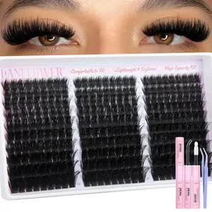 Lanflower Fluffy Lash Clusters Kit Volume 300Pcs Eyelash Clusters with Spikes Manga Cluster Eyelash Extensions Kit Wispy Lash Extension Kit 12-20mm High Capacity Eyelash Extension Kit for Beginners