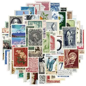 Vintage Postage Stamp Sticker, 64pcs/set Scrapbook Sticker, Deco Paper Sticker for Bullet Journal, DIY Crafts, Collage Album
