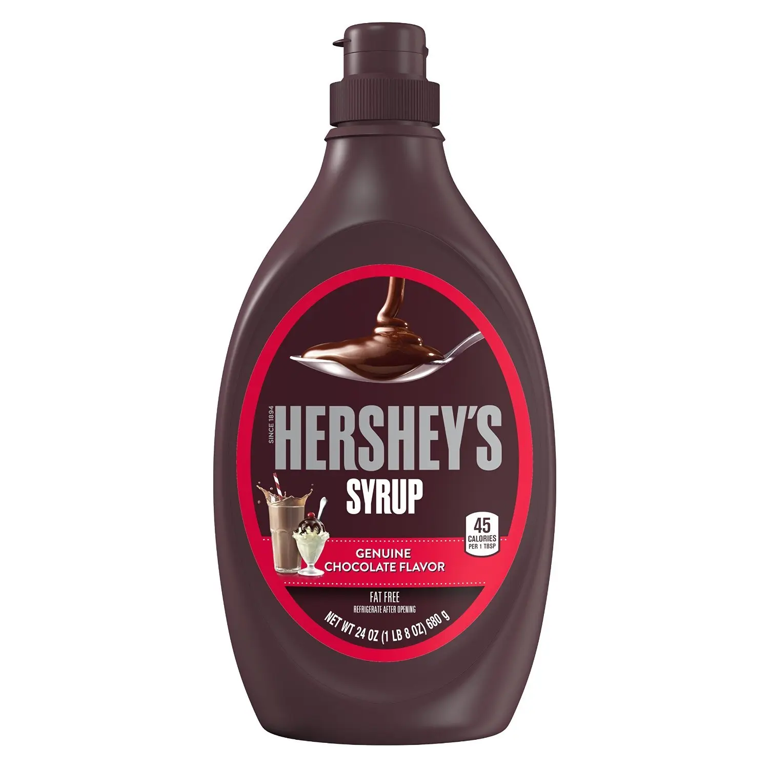 Hershey's 43120 Chocolate Syrup 24 Oz. Bottle (Pack of 6), Makes a Perfect Ice Cream Topping or Dessert Topping, Genuine Chocolate Flavor, Has a Gluten-free and Kosher Syrup, 45 Calories Per Serving