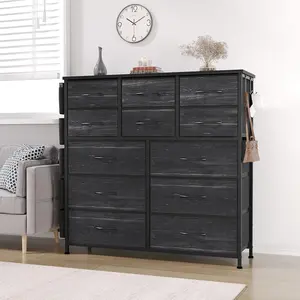 Tall 12 Drawer Fabric Dresser With Side Pockets And Steel Frame Space Saving Vertical Storage Chest For Bedroom Living Room Hallway Entryway Closet Organizer Durable Practical Design Black