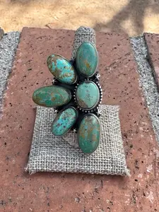 Beautiful Handmade Royston Turquoise And Sterling Silver Adjustable Crescent  Ring