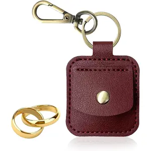 Leather Ring Holder Keychain for Jewelry, Traveling Gym Pouch for Wedding ring, guitar picks, Gift for Women Men