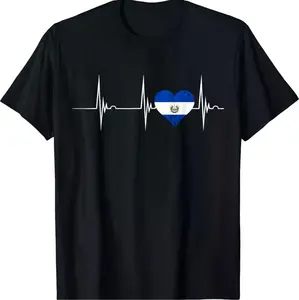 El Salvador EKG Design Featuring Heartbeat Pulse and National Flag T-Shirt