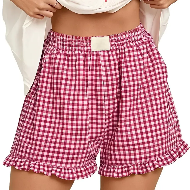 Women's Plaid Shorts Fashion Casual Elastic Waist Pocket Sleepwear Breathable Versatile Loose Fit Short Pants Y2K Girl Leisure Shorts Lounge Shorts