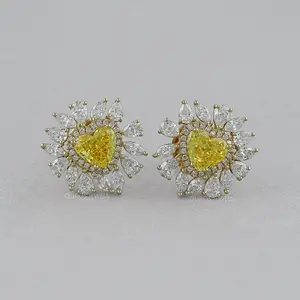 Yellow Heart Lab Diamond Double Halo Stud Earrings