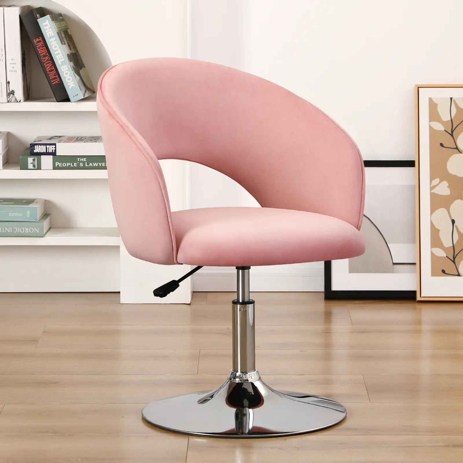 Furnimart Velvet Vanity Chair with Back, Height Adjustable Swivel Accent Chair, Round Makeup Chair Living Room Bedroom vanity papasanchair minivanity