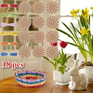 18 Pieces of Woven Basket Set, Including 6 Pieces of Lafite Grass Straps and 12 Pieces of Floral Corrugated Cardboard - Reusable, Suitable for Easter Baskets, Handmade Storage Bowls, Party Decorations, Birthday Crafts, Creative Gift Projects