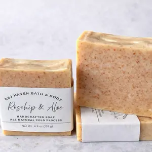 E&J Haven Bath & Body Rosehip & Aloe Handcrafted Cold Process Soap 4.9 oz All Natural Skin Care Gentle Refreshing Cleanse Creamy Lather