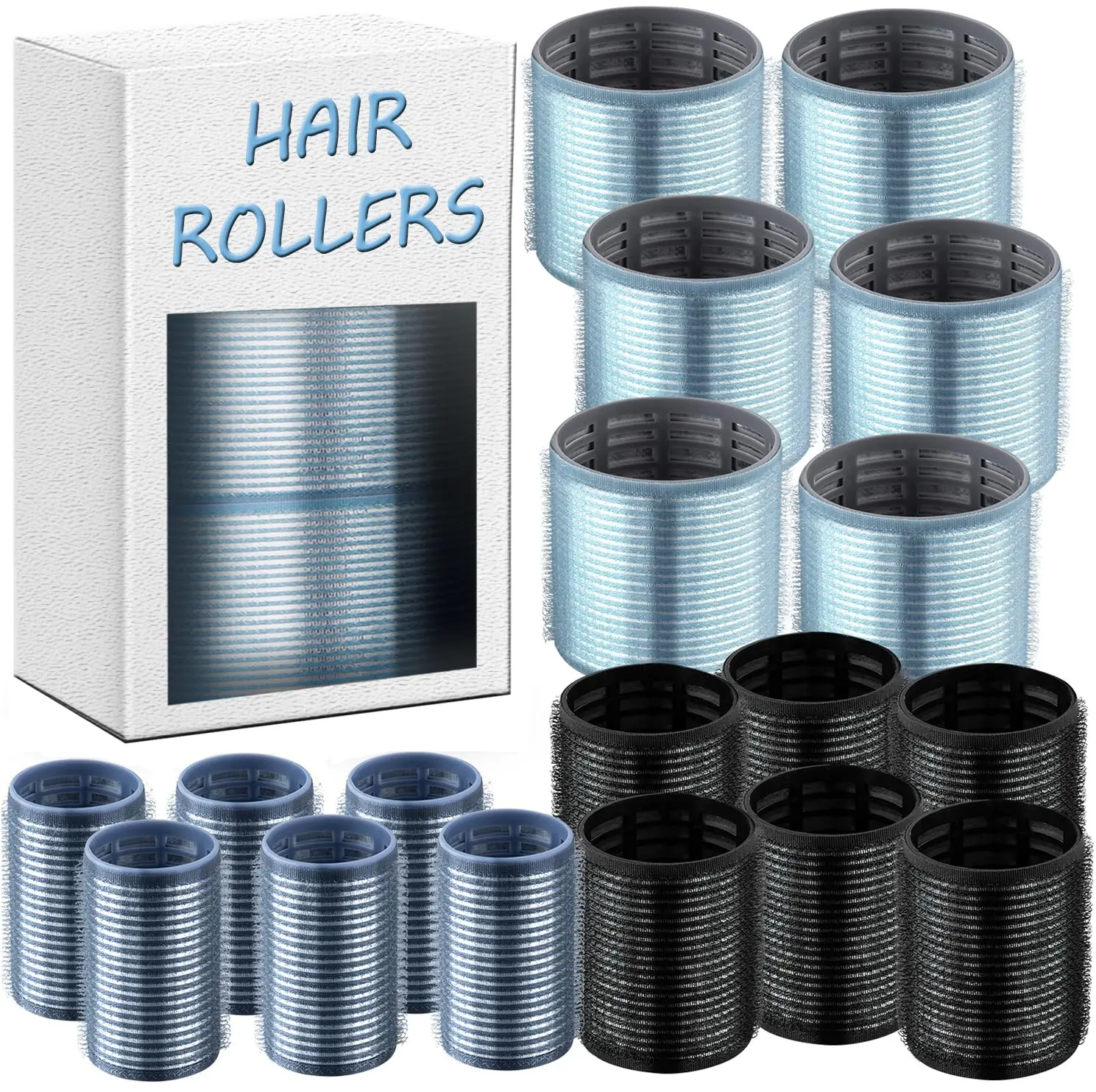 Self-Grip Ceramic Ionic Thermal Hair Rollers Set - 18 Velcro Rollers for Long and Short Hair, Blowout Look, Salon Quality