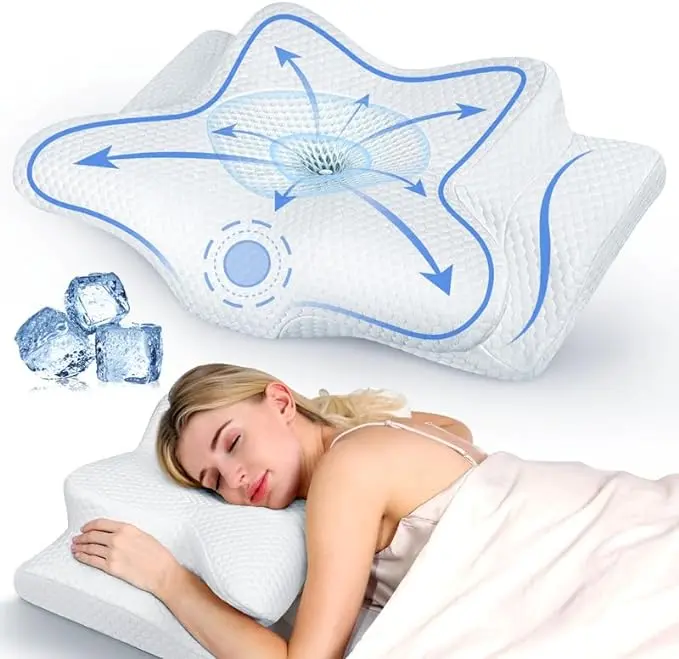 Emircey Memory Foam Neck Pillow, Soft Comfortable Contour Sleep Pillow, Odorless Pillow/Breathable Cases,Bed Pillow, Gifts for Her or Him