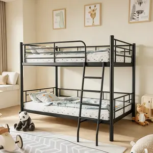 Metal Bunk Bed , Heavy Duty Bunk Beds with Safety Guardrail and Ladder – Twin Over Full Size for Apartment, Bedroom, Kids Room, Guest Room